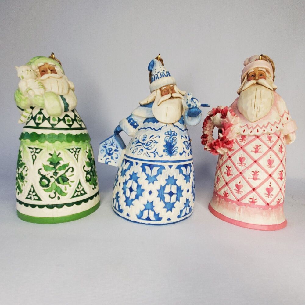 Jim Shore Heartwood Creek Santa Toile Quilted Bell Christmas Ornament Collection